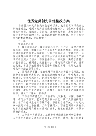 优秀党员创先争优整改实施方案 