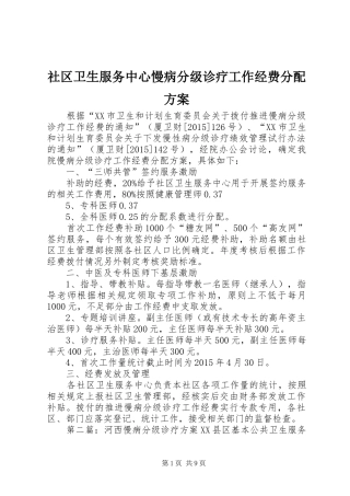 社区卫生服务中心慢病分级诊疗工作经费分配方案