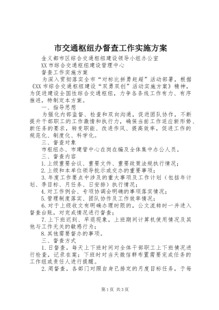 市交通枢纽办督查工作实施方案