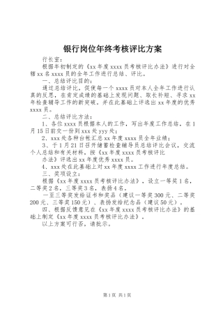 银行岗位年终考核评比实施方案 