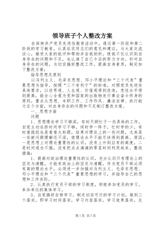 领导班子个人整改实施方案 