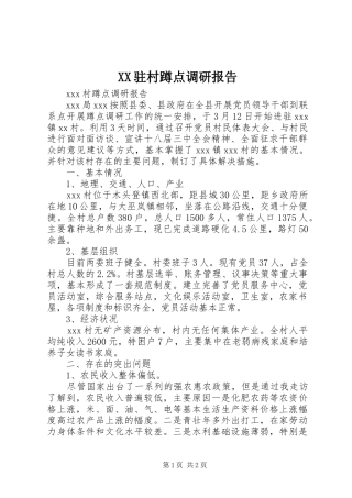 XX驻村蹲点调研报告 