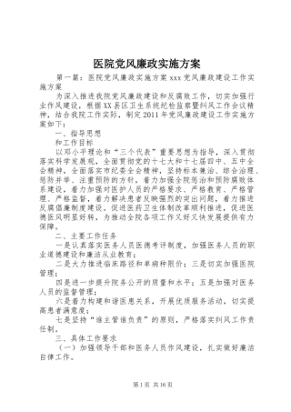医院党风廉政实施方案