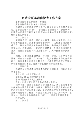 市政府夏季消防检查工作方案