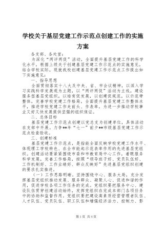 学校关于基层党建工作示范点创建工作的方案 