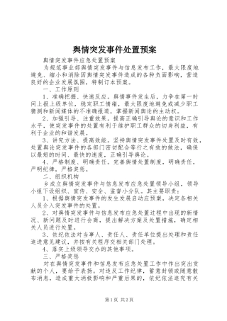 舆情突发事件处置应急预案 