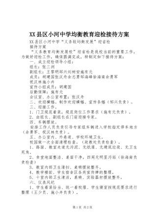 XX县区小河中学均衡教育迎检接待实施方案 