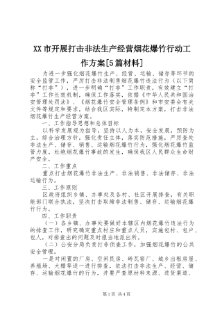 XX市开展打击非法生产经营烟花爆竹行动工作实施方案[5篇材料] 