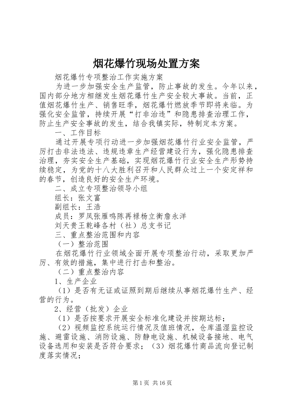 烟花爆竹现场处置实施方案 _第1页