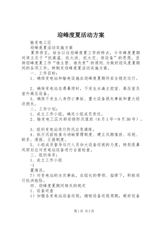 迎峰度夏活动实施方案 