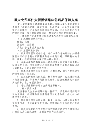 重大突发事件大规模调集应急药品保障实施方案 