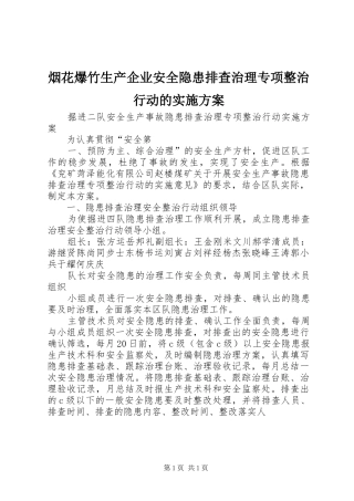 烟花爆竹生产企业安全隐患排查治理专项整治行动的方案 