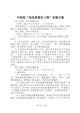 中医院“创优质服务工程”实施方案