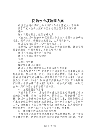 防治水专项治理实施方案 