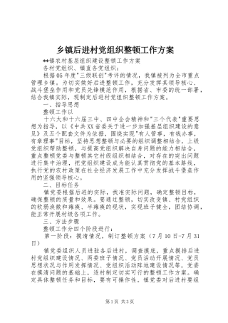 乡镇后进村党组织整顿工作实施方案 