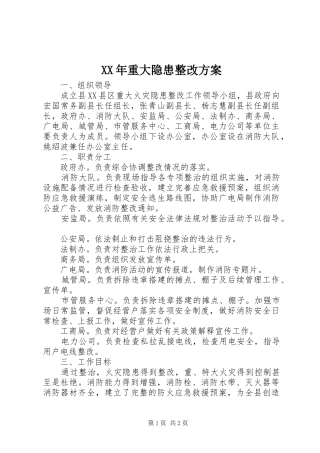 XX年重大隐患整改实施方案 