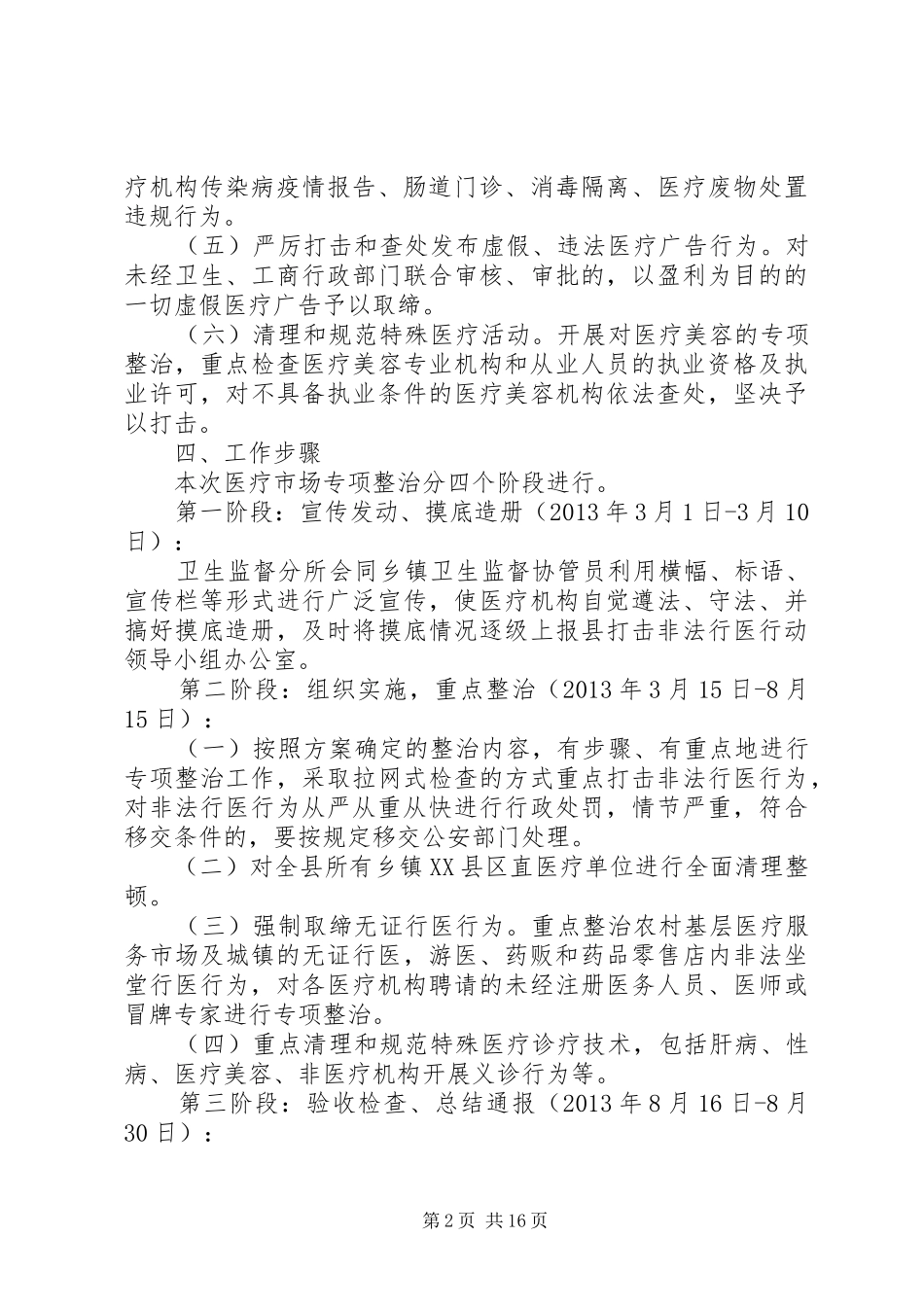 XX年医疗市场专项整治工作实施方案 _第2页