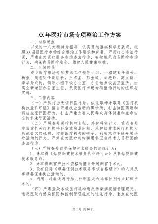 XX年医疗市场专项整治工作实施方案 