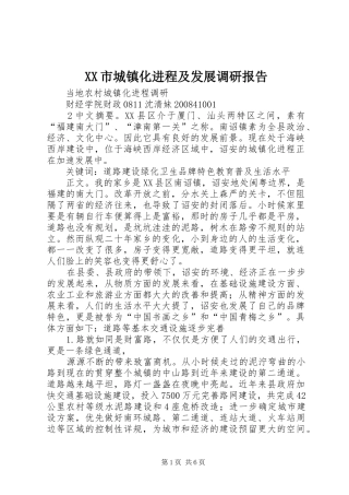 XX市城镇化进程及发展调研报告 