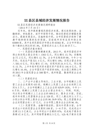 XX县区县域经济发展情况报告 