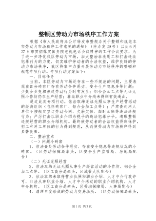 整顿区劳动力市场秩序工作方案