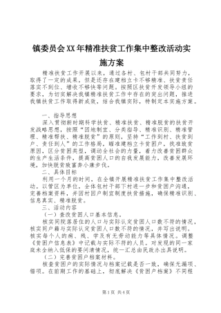 镇委员会XX年精准扶贫工作集中整改活动实施方案