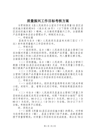 质量振兴工作目标考核方案