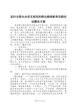 县妇女联合会党支部党的群众路线教育实践活动整改方案