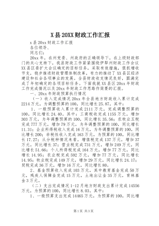 X县20XX财政工作汇报