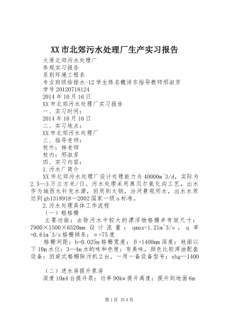 XX市北郊污水处理厂生产实习报告 