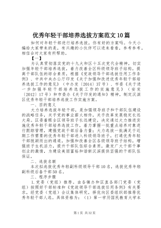 优秀年轻干部培养选拔方案范文10篇