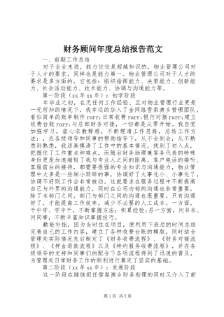 财务顾问年度总结报告范文