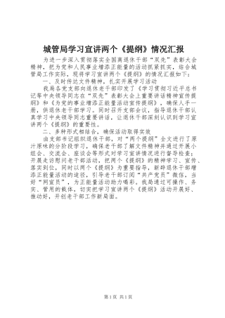城管局学习宣讲两个《提纲》情况汇报 