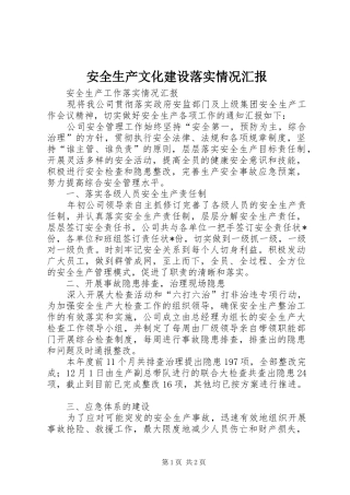 安全生产文化建设落实情况汇报 