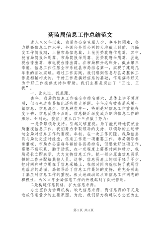 药监局信息工作总结范文