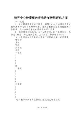 牌界中心校素质教育先进年级组评估方案