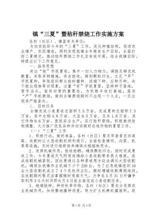 镇“三夏”暨秸秆禁烧工作实施方案