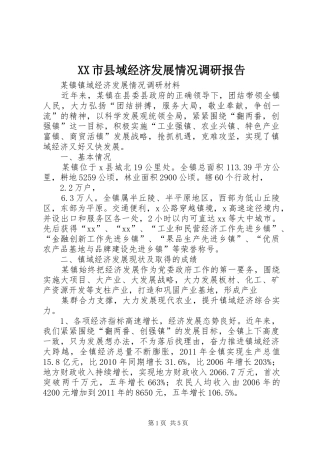 XX市县域经济发展情况调研报告 