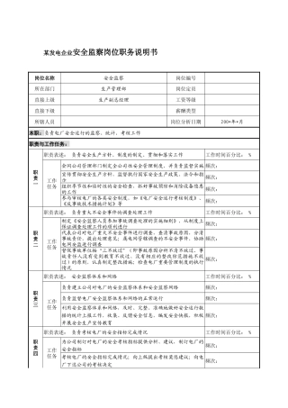 某发电企业安全监察岗位职务说明书