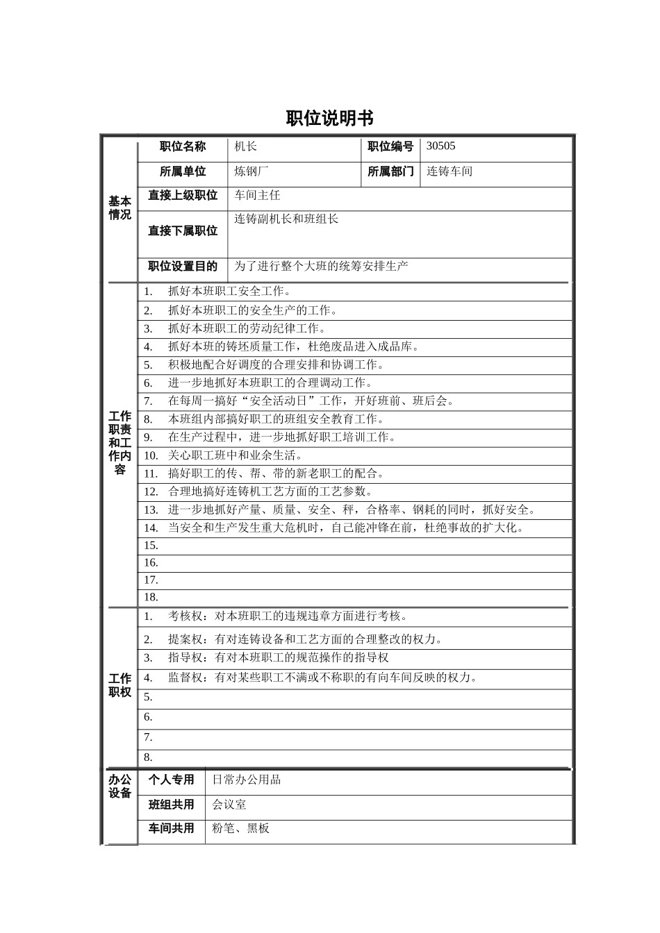 炼钢厂机长职位说明书_第1页