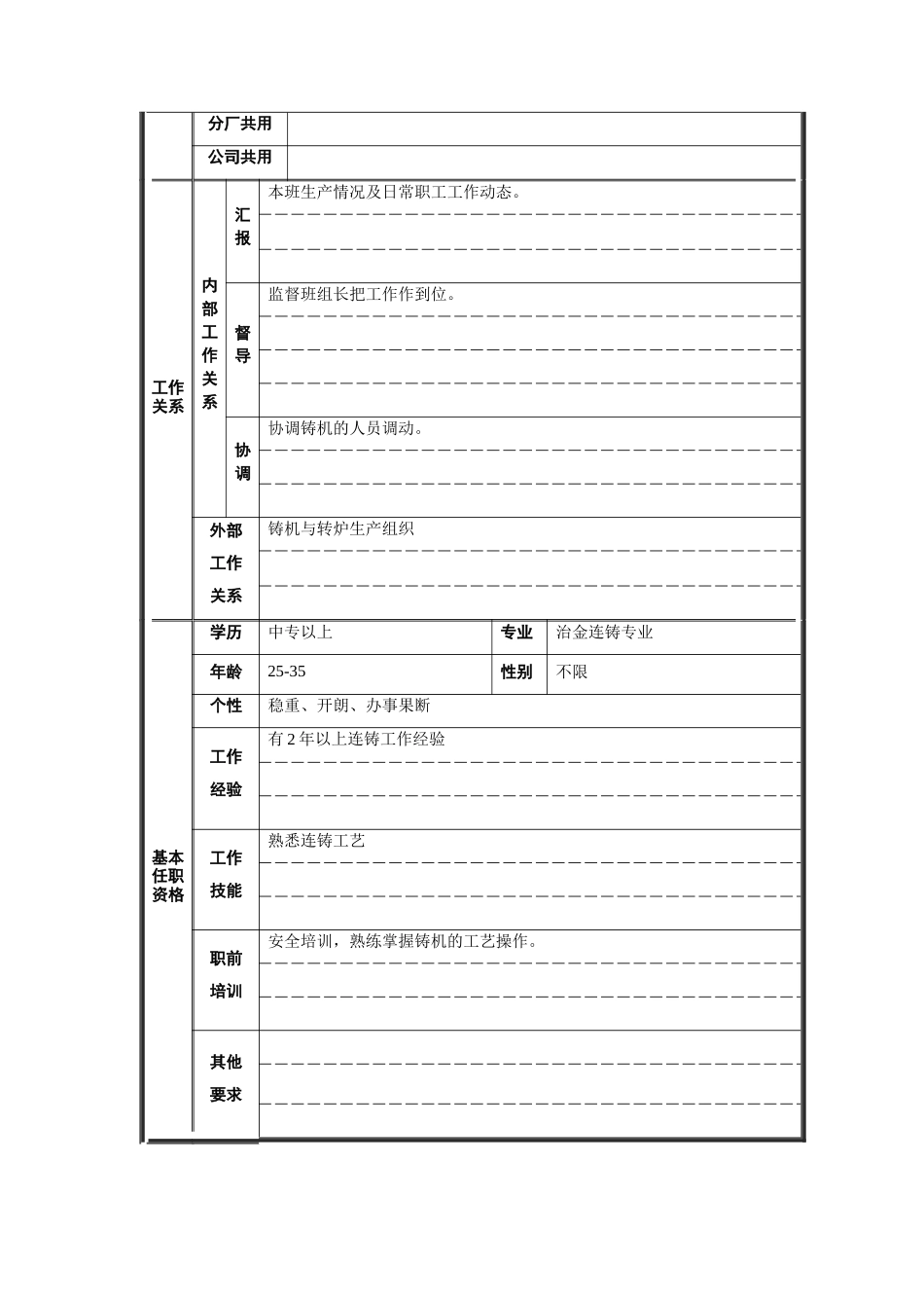 炼钢厂机长职位说明书_第2页