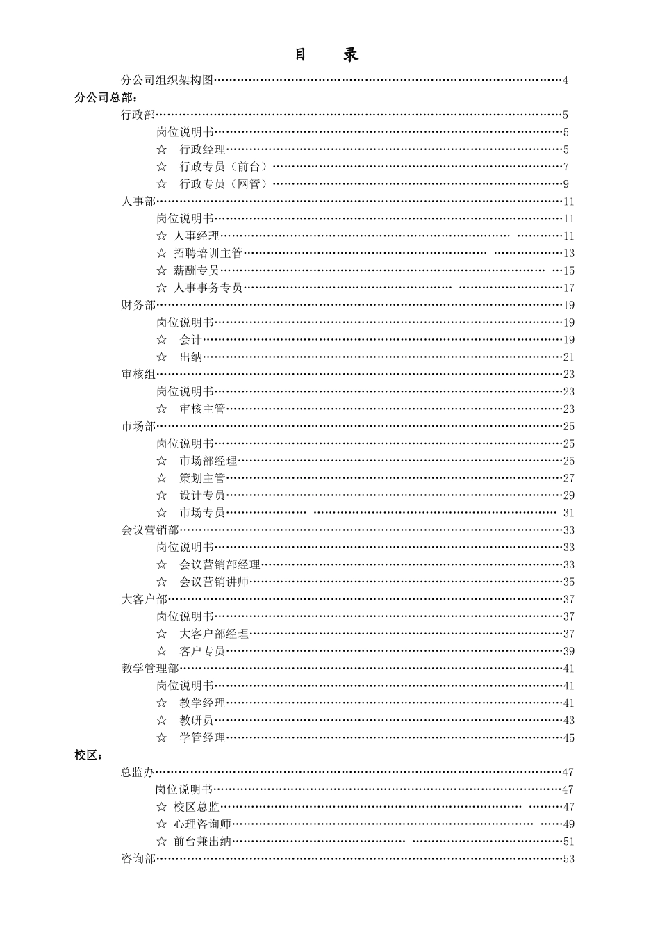xx教育科技(xx教育)分公司岗位职责说明书》_第2页
