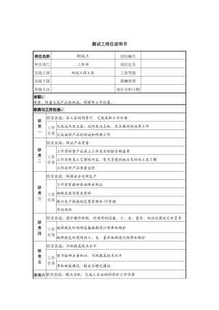 测试工岗位说明书