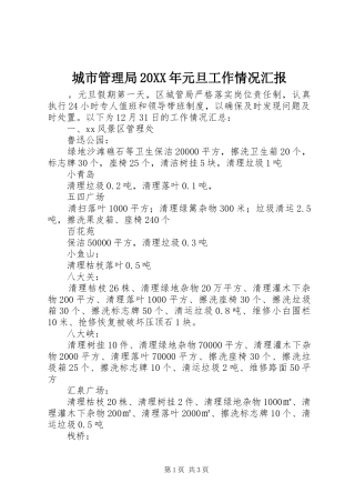 城市管理局20XX年元旦工作情况汇报