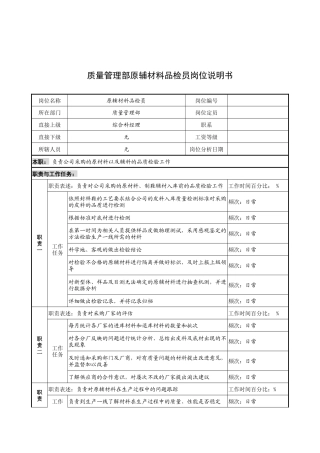 奥康集团质量管理部原辅材料品检员岗位说明书