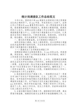 统计局调查队工作总结范文