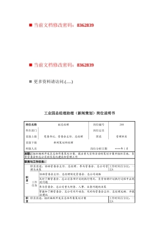 工业园总经理助理岗位说明书