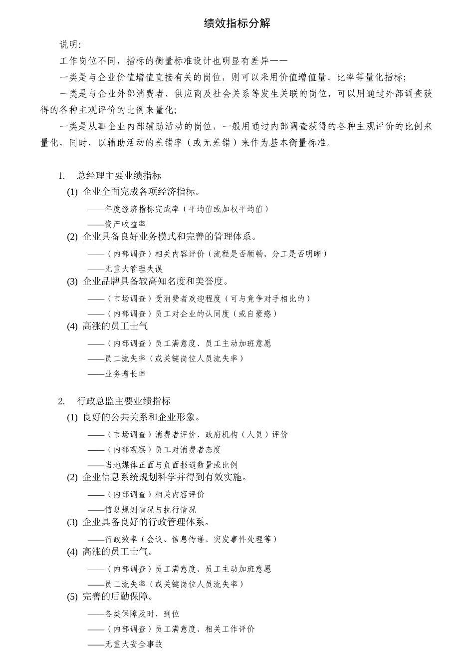 零售百货企业各岗位KPI绩效指标分解_第1页