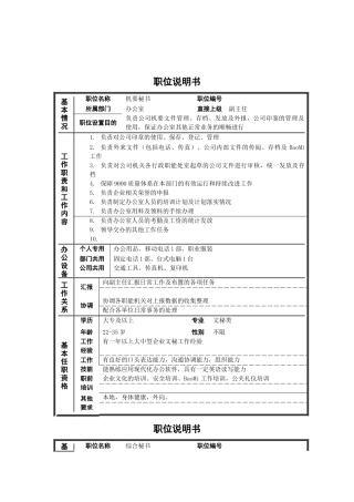 某公司各职员岗位说明书