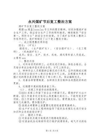 永兴煤矿节后复工整治实施方案 